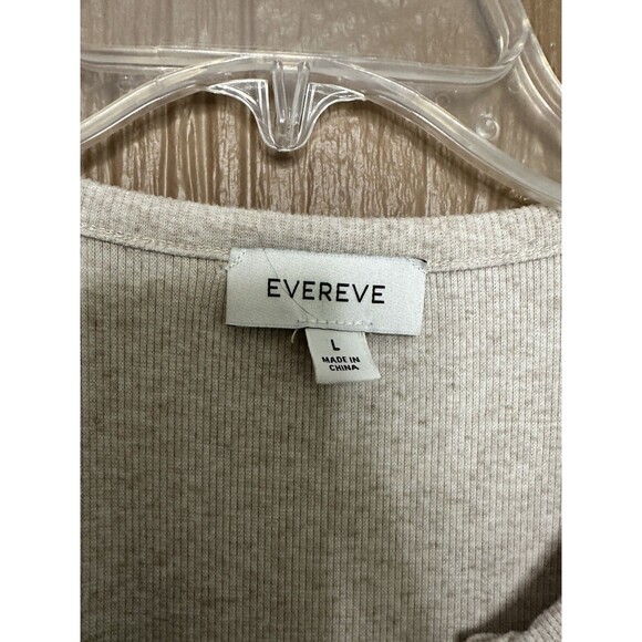Evereve Oatmeal V Neck Linen Tank Top‎ Ribbed Size Large Fitted Wide Strap - Picture 3 of 5